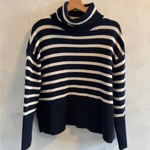 GAP - Navy and White Split Hem Striped Turtleneck Sweater